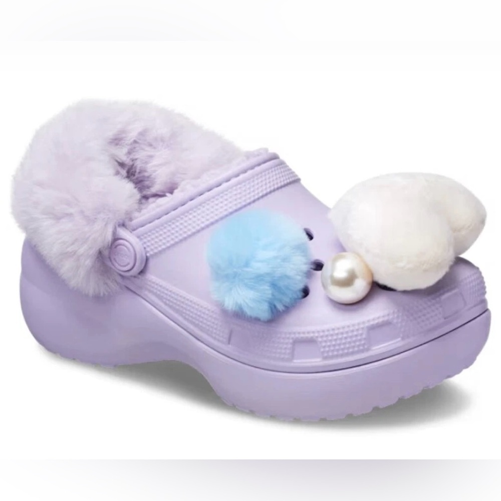 NWT Crocs Classic Platform Lined Charm Clog Lavender Purple Women’s Size 6 - Picture 4 of 17